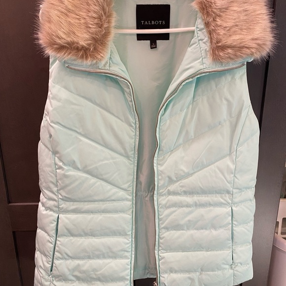 Talbots Aqua Down Puffer Vest with Removable Faux Fur Collar - Picture 3 of 9